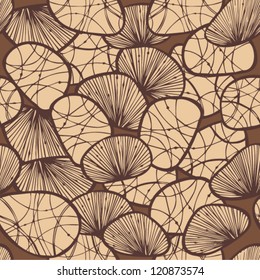 Brown monohrome seamless background with decorative stones and shells. Can use for arts, cards, textile, wallpapers, web pages