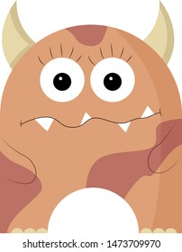 A brown monster with horns and a beautiful eyes, vector, color drawing or illustration.