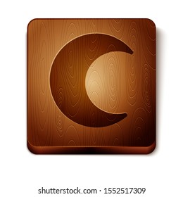 Brown Moon and stars icon isolated on white background. Wooden square button. Vector Illustration