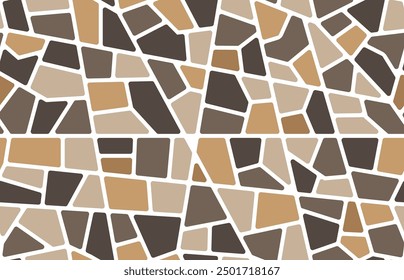 Brown mosaic stone tile or floor seamless pattern for pavement, vector background. Terrazzo mosaic or ceramic fragments and stone pebbles pattern background with brown grey abstract irregular pieces