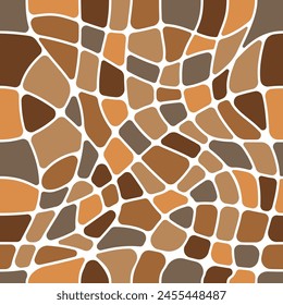 Brown mosaic stone tile pattern. Vector paving floor or ground background with arranged grey and earthy pebbles creating textured cobblestone or rubble rocks surface with natural colors and shapes