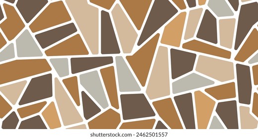 Brown mosaic stone tile pattern, splinter paving floor background. Rock wall, pavement or road sidewalk vector texture with abstract geometric ornament of flagstone slabs, gravel, cobblestone mosaic