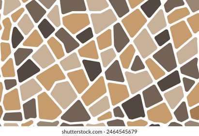 Brown mosaic stone tile pattern. Paving floor background with vector texture of rock pavement. Wall tile, street sidewalk or garden path abstract geometric pattern with cobble or flagstone stones