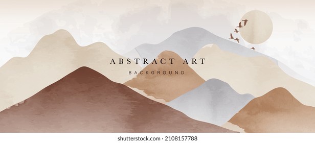 Vector de fondo de montaña marrón. Diseño de fondo paisajístico de lujo oriental con textura de brocha acuarela. Diseño de tapiz, Pared de arte para decoración casera e impresiones.