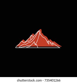 Brown mountain icon. Doodle illustration of mountain vector icon for web isolated on black background