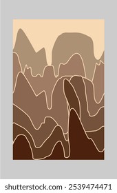Fundo de silhueta de montanha marrom. Decoração de parede abstrata com um tema de natureza.