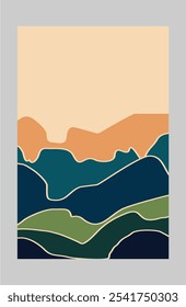 Brown mountain silhouette background. Abstract wall decoration with a Nature theme.