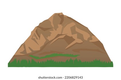 Brown mountains icon. Large earthen mound of unusual shape. Active lifestyle and sports, extreme and mountaineering. Hiking and camping. Natural abstract relief. Cartoon flat vector illustration