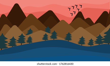 Brown mountains on a background of red sunset. Vector image, eps 10