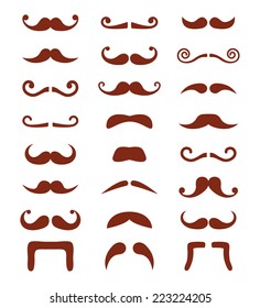 Brown moustache or mustache, Movember vector icons set 