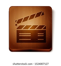 Brown Movie clapper icon isolated on white background. Film clapper board. Clapperboard sign. Cinema production or media industry concept. Wooden square button. Vector Illustration