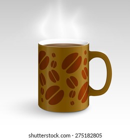 Brown mug with coffee design, vector