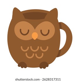 Brown mug shaped like a sleeping owl with closed eyes, perfect for cozy and calm designs.