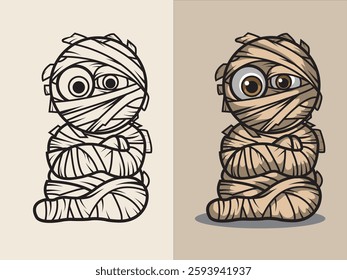 brown mummy sitting sadly with his hands folded