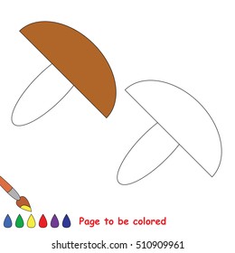 Brown mushroom to be colored. Coloring book to educate preschool kids with easy kid educational gaming and primary education of simple game level of difficulty.