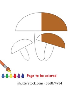 Brown Mushroom to be colored, the coloring book to educate preschool kids with easy kid educational gaming and primary education of simple game level, color the colorless half by sample half.