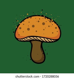 Brown mushroom. Mushroom cartoon vector with stipple effect. Natural food vector concept