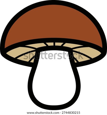 Brown mushroom with a distinct cap and stem, stylized illustration, isolated on white.