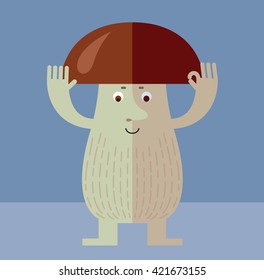 Brown mushroom gesturing okay. Flat style vector illustration. Funny cartoon character , forest mushroom, wild cep, fungus