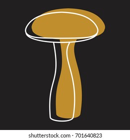 Brown mushroom icon vector illustration for design and web isolated on black background. Mushroom vector object for labels logos and advertising