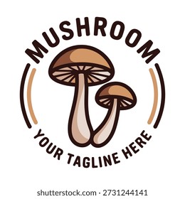 Logotipo de cogumelo marrom com texto de amostra no ícone de fundo branco