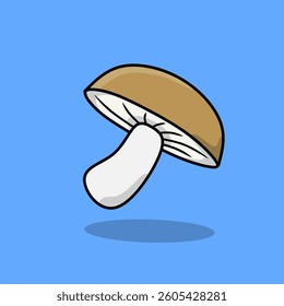 Brown Mushroom with White Stem on Blue Background