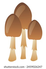 Brown mushrooms in grass in flat design. Wild forest fungus with caps. Vector illustration isolated.