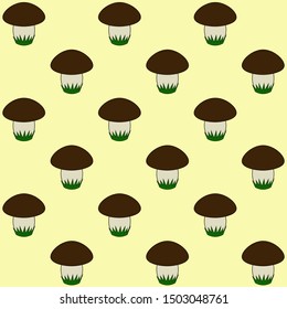 Brown mushrooms pattern on yellow background