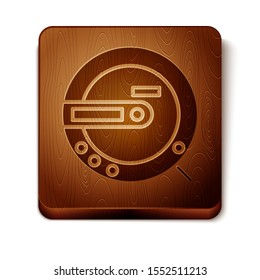 Brown Music CD player icon isolated on white background. Portable music device. Wooden square button. Vector Illustration