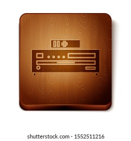 Brown Music CD player icon isolated on white background. Portable music device. Wooden square button. Vector Illustration