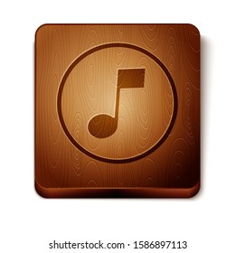 Brown Music note, tone icon isolated on white background. Wooden square button. Vector Illustration