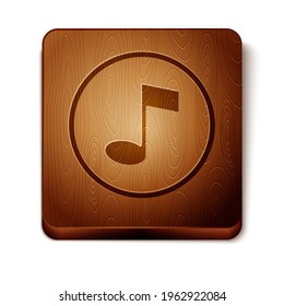 Brown Music note, tone icon isolated on white background. Wooden square button. Vector
