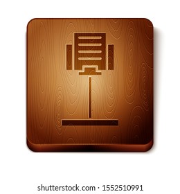 Brown Music stand icon isolated on white background. Musical equipment. Wooden square button. Vector Illustration