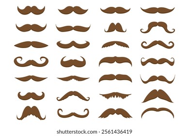 Brown mustache cartoon vector set