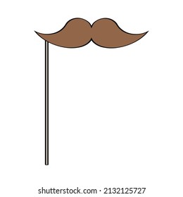 Brown mustache on a stick. Masquerade accessory. Element for a photo booth. Vector illustration.