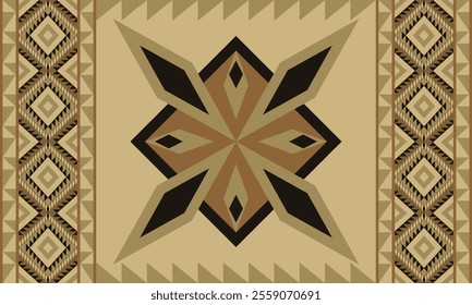 Brown Navajo design with sharp geometric lines. and has bright colors They represent the elements such as mountains, rivers, and the animals that surround them. For t-shirts, pants, rugs, or home deco