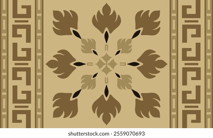 Brown Navajo design with sharp geometric lines. and has bright colors They represent the elements such as mountains, rivers, and the animals that surround them. For t-shirts, pants, rugs, or home deco