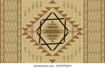 Brown Navajo design with sharp geometric lines. and has bright colors They represent the elements such as mountains, rivers, and the animals that surround them. For t-shirts, pants, rugs, or home deco