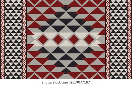 A brown Navajo design with sharp geometric lines. and has bright colors They represent the elements such as mountains, rivers, and the animals that surround them. For pants, rugs,home decoration.