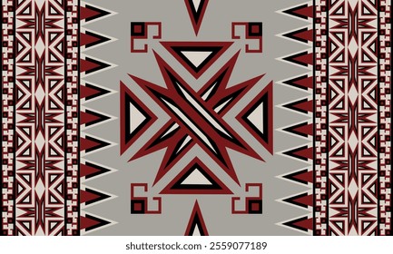 A brown Navajo design with sharp geometric lines. and has bright colors They represent the elements such as mountains, rivers, and the animals that surround them. For pants, rugs,home decoration.