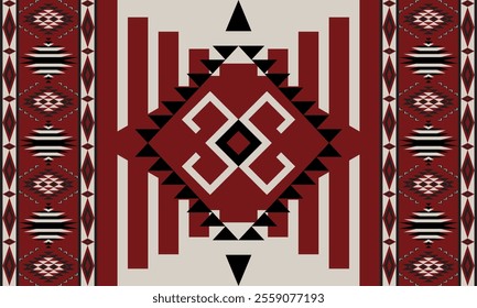 A brown Navajo design with sharp geometric lines. and has bright colors They represent the elements such as mountains, rivers, and the animals that surround them. For pants, rugs,home decoration.