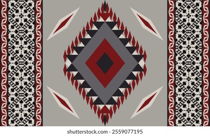 A brown Navajo design with sharp geometric lines. and has bright colors They represent the elements such as mountains, rivers, and the animals that surround them. For pants, rugs,home decoration.