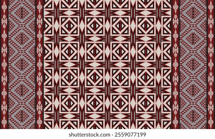 A brown Navajo design with sharp geometric lines. and has bright colors They represent the elements such as mountains, rivers, and the animals that surround them. For pants, rugs,home decoration.