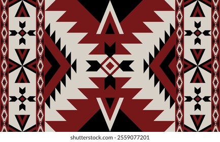 A brown Navajo design with sharp geometric lines. and has bright colors They represent the elements such as mountains, rivers, and the animals that surround them. For pants, rugs,home decoration.