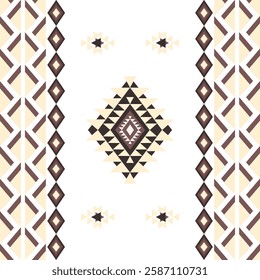 Brown Navajo, or native American seamless pattern. Ethnic ornaments. Idea for wallpaper, curtains, and textiles. Aztec style. Tribal motif. Vector illustration. Geometric style.