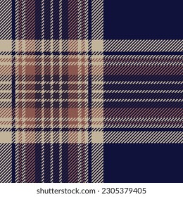 Brown and navy blue tartan plaid. Scottish pattern fabric swatch close-up. 