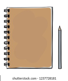 brown notebook hand drawn and pencil vector art illustration