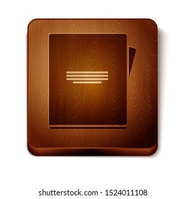 Brown Notebook icon isolated on white background. Spiral notepad icon. School notebook. Writing pad. Diary for school. Wooden square button. Vector Illustration