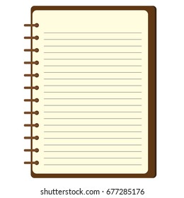 Cuaderno marrón con papel forrado aislado sobre fondo blanco.