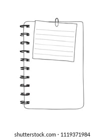 brown notebook and notepaper hand drawn vector line art illustration